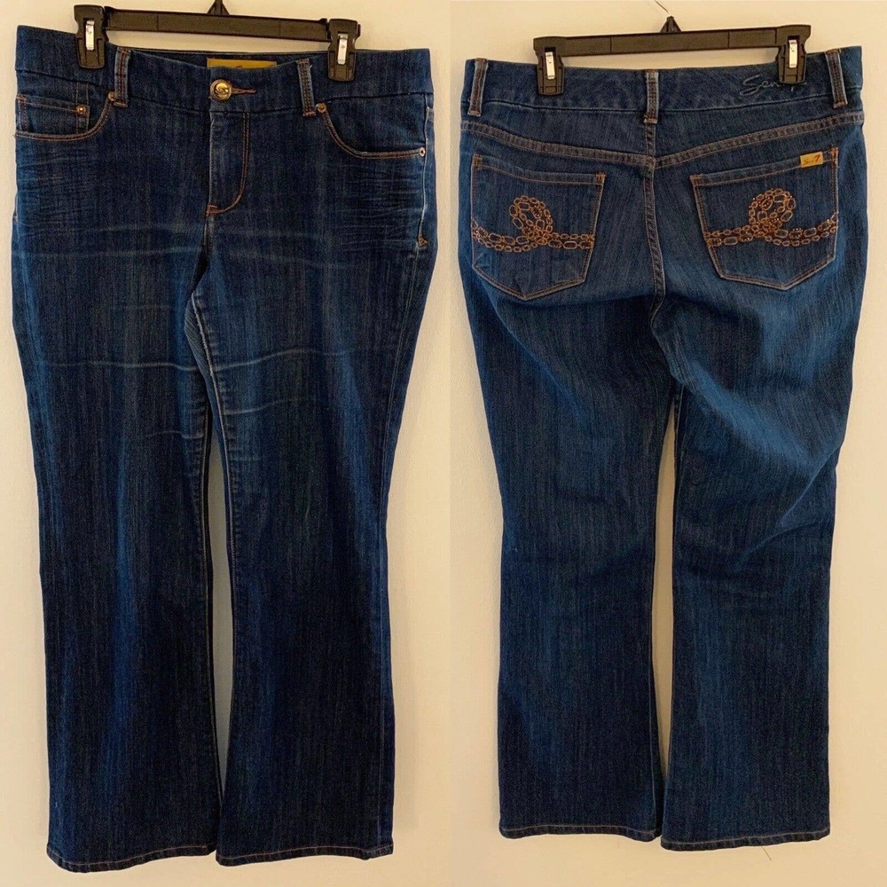 Seven7 Luxe Embroidered Boot Cut Blue Jeans Dark Women 16